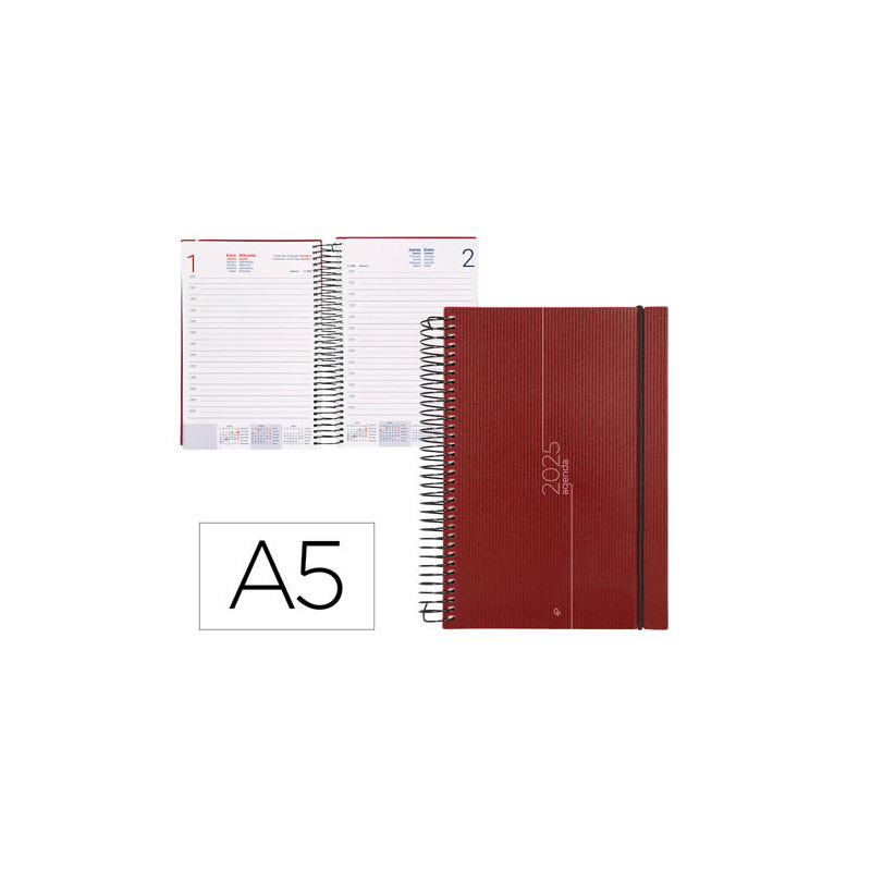 AGENDA ESPIRAL LIDERPAPEL OLBIA A5 2025 DIA PAGINA COLOR ROJO PAPEL 60 GR