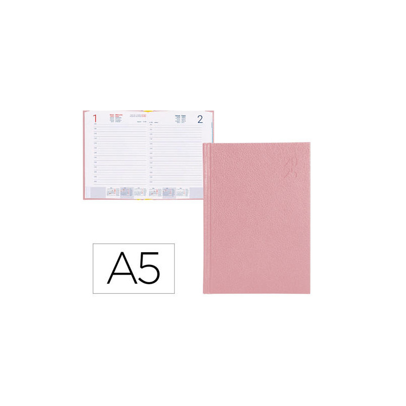 AGENDA ENCUADERNADA LIDERPAPEL CORFU A5 2025 DIA PAGINA COLOR ROSA NUDE PAPEL 60 GR