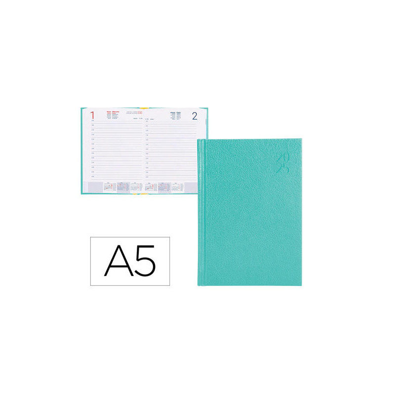 AGENDA ENCUADERNADA LIDERPAPEL CORFU A5 2025 DIA PAGINA COLOR VERDE MENTA PAPEL 60 GR