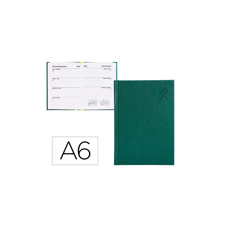 AGENDA ENCUADERNADA LIDERPAPEL CORFU A6 2025 DIA PAGINA COLOR VERDE PAPEL 60 GR