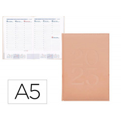 AGENDA ENCUADERNADA LIDERPAPEL CRETA A5 2025 SEMANA VISTA COLOR ROSA NUDE PAPEL 70 GR