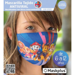 Mascarilla Kids 6-12 a?os Patrulla Canina (1) Maskplus con 10 filtros de papel (1 unidad)