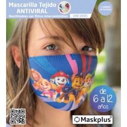 Mascarilla Kids 6-12 a?os Patrulla Canina (3) Maskplus con 10 filtros de papel (1 unidad)