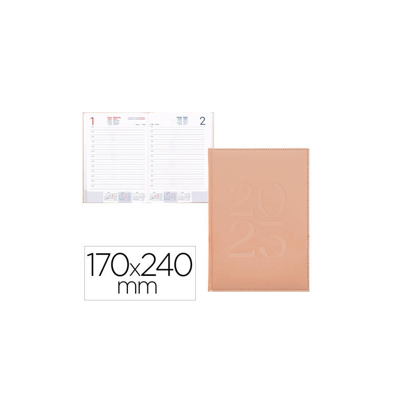 AGENDA ENCUADERNADA LIDERPAPEL CRETA 170X240 MM 2025 DIA PAGINA COLOR ROSA NUDE PAPEL 70 GR