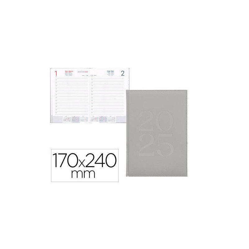 AGENDA ENCUADERNADA LIDERPAPEL CRETA 170X240 MM 2025 DIA PAGINA COLOR GRIS PAPEL 70 GR