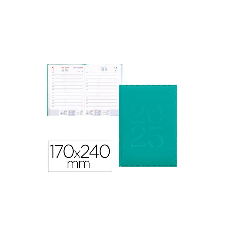 AGENDA ENCUADERNADA LIDERPAPEL CRETA 170X240 MM 2025 DIA PAGINA COLOR TURQUESA PAPEL 70 GR