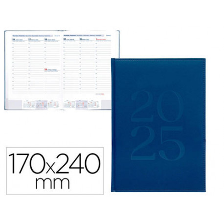 AGENDA ENCUADERNADA LIDERPAPEL CRETA 170X240 MM 2025 SEMANA VISTA COLOR AZUL PAPEL 70 GR