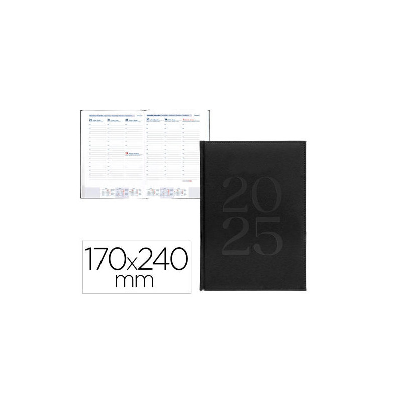 AGENDA ENCUADERNADA LIDERPAPEL CRETA 170X240 MM 2025 SEMANA VISTA COLOR NEGRO PAPEL 70 GR