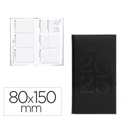 AGENDA ENCUADERNADA LIDERPAPEL CRETA 80 X 150 MM 2025 SEMANA VISTA COLOR NEGRO PAPEL 70 GR