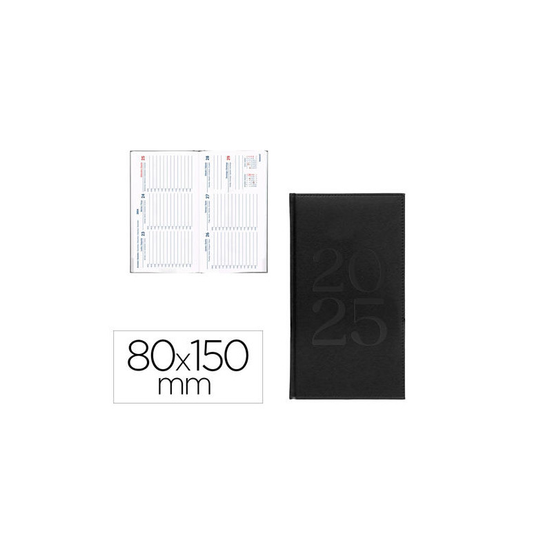 AGENDA ENCUADERNADA LIDERPAPEL CRETA 80 X 150 MM 2025 SEMANA VISTA COLOR NEGRO PAPEL 70 GR