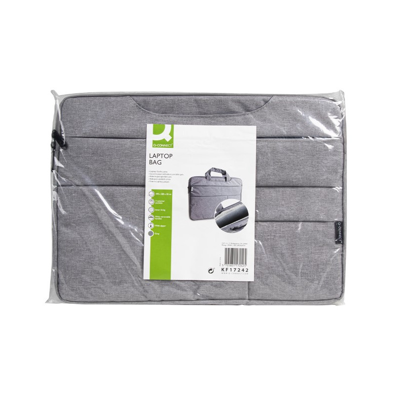 FUNDA PARA PORTATIL Q-CONNECT 15,6" CON ASAS RETRACTILES CREMALLERA 3 BOLSILLOS EXTERIORES GRIS