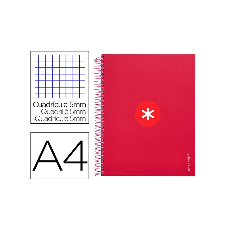 CUADERNO ESPIRAL A4 MICRO ANTARTIK TAPA FORRADA 120H 100 GR CUADRO 5MM 5 BANDAS 4 TALADROS COLOR FRA