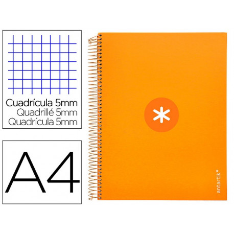 CUADERNO ESPIRAL A4 MICRO ANTARTIK TAPA FORRADA 120H 90 GR CUADRO 5MM 5 BANDAS 4 TALADROS COLOR MOST