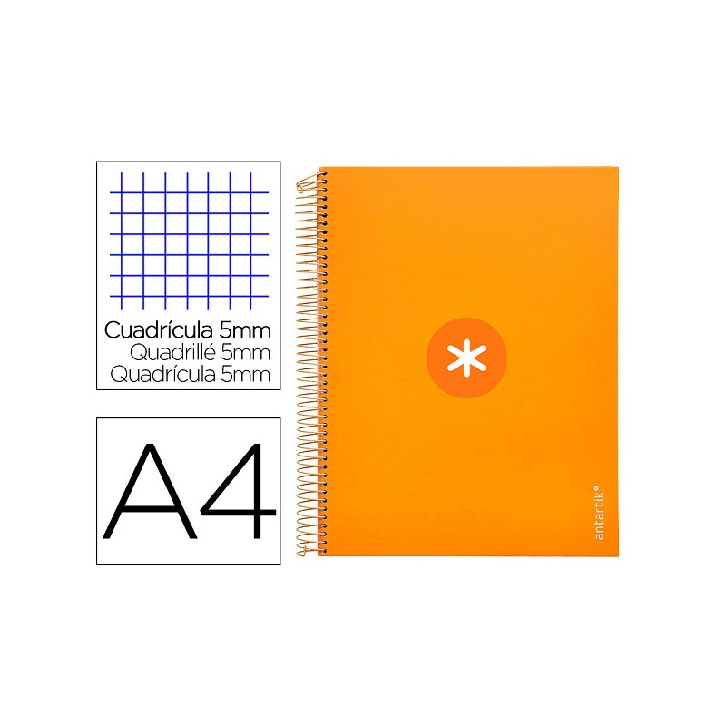 CUADERNO ESPIRAL A4 MICRO ANTARTIK TAPA FORRADA 120H 90 GR CUADRO 5MM 5 BANDAS 4 TALADROS COLOR MOST