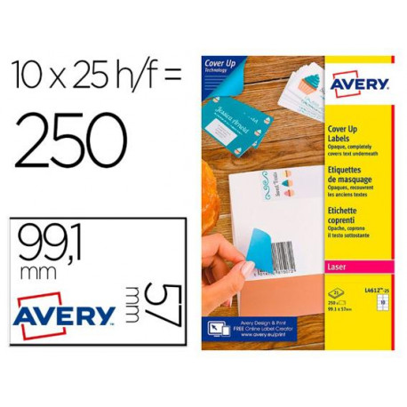 ETIQUETA ADHESIVA CUBRIENTE AVERY PERMANENTE PARA IMPRESORA LASER BLANCA 99,1X57 MM CAJA DE 250 UNID