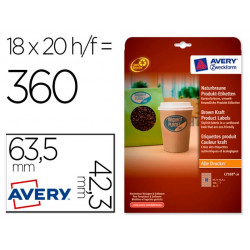 ETIQUETA ADHESIVA AVERY KRAFT EFECTO CARTON OVALADA 63,5X42,3 MM REMOVIBLE LASER INK-JET CAJA DE 320