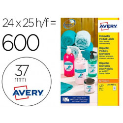 ETIQUETA ADHESIVA AVERY BLANCA REDONDA REMOVIBLE PARA LASER INK-JET FOTOCOPIADORA 37 MM CAJA DE 600 