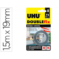 CINTA ADHESIVA UHU DOUBLEFIX INVISIBLE DOBLE CARA EXTRA FUERTE 1,5 MT X 19 MM