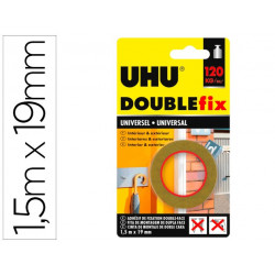 CINTA ADHESIVA UHU DOUBLEFIX MARRON DOBLE CARA EXTRA FUERTE 1,5 MT X 19 MM