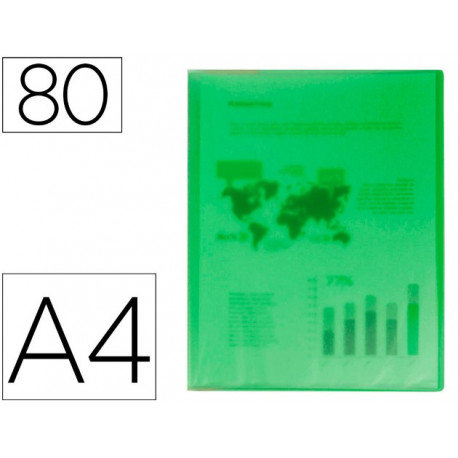 CARPETA LIDERPAPEL ESCAPARATE 80 FUNDAS POLIPROPILENO DIN A4 VERDE TRANSLUCIDO