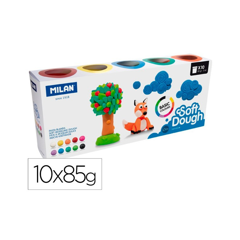 PASTA MILAN PARA MODELAR SOFT DOUGH BASIC 85 G CAJA DE 10 BOTES COLORES SURTIDOS