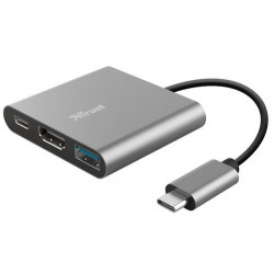 ADAPTADOR TRUST DALYX 3 EN 1 MULTIPUERTO USB-C / USB-A USB-C HDMI 2.0 COLOR ALUMINIO