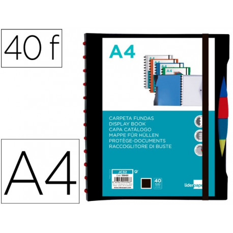 CARPETA LIDERPAPEL A4 CON 40 FUNDAS INTERCAMBIABLES 5 SEP SOBRE Y GOMILLA PORTADA Y LOMO PERSONALIZA