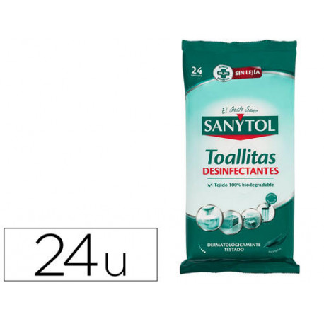 TOALLITA DESINFECTANTE SANYTOL BIODEGRADABLE PAQUETE DE 30 UNIDADES