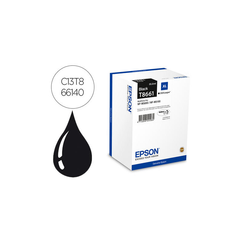 INK-JET EPSON T8661 NEGRO XL WF-M5190DW/M5690DWF