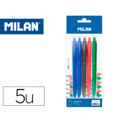 BOLIGRAFO MILAN P1 RETRACTIL 1 MM TOUCH BLISTER DE 5 UNIDADES COLORES SURTIDOS