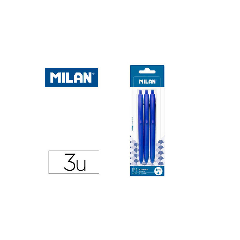 BOLIGRAFO MILAN P1 RETRACTIL 1 MM TOUCH AZUL BLISTER DE 3 UNIDADES