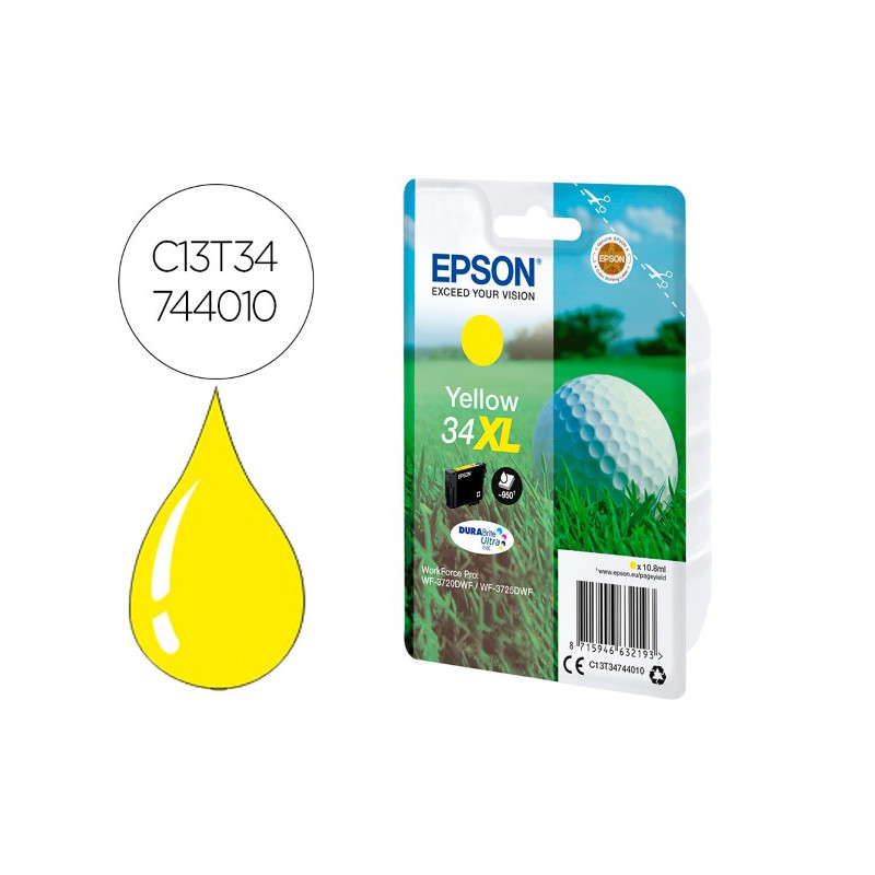 INK-JET EPSON WORK FORCE PRO WF-3720DWF/3725DWF AMARILLO 34XL DURABRITE ULTRA INK 950 PAGINAS