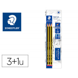 LAPICES DE GRAFITO STAEDTLER NORIS N 2 HB BLISTER DE 3 UNIDADES + 1 GOMA DE BORRAR MARS PLASTIC