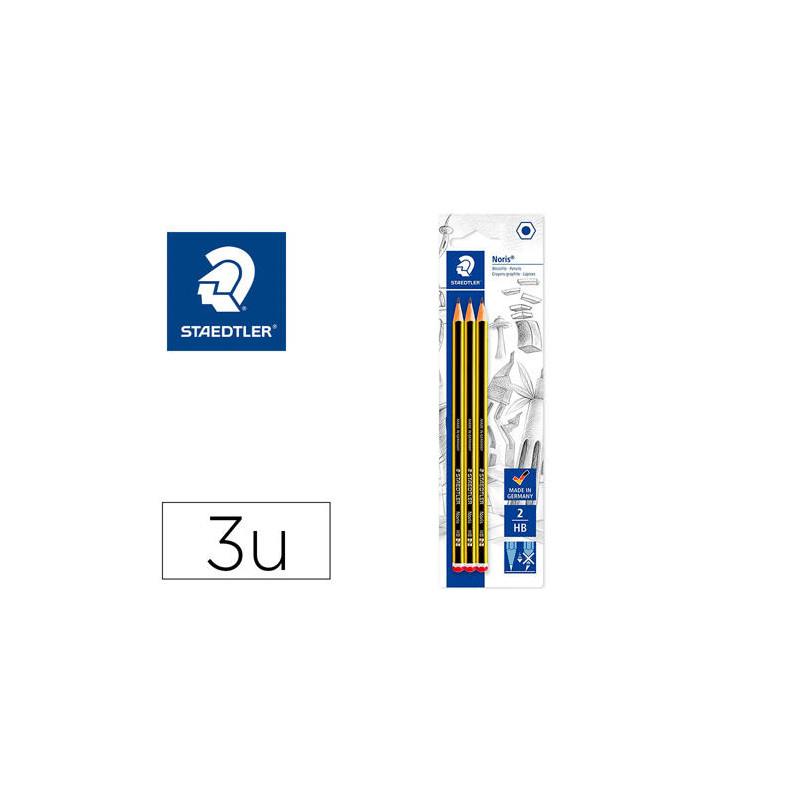 LAPICES DE GRAFITO STAEDTLER NORIS N 2 HB BLISTER DE 3 UNIDADES