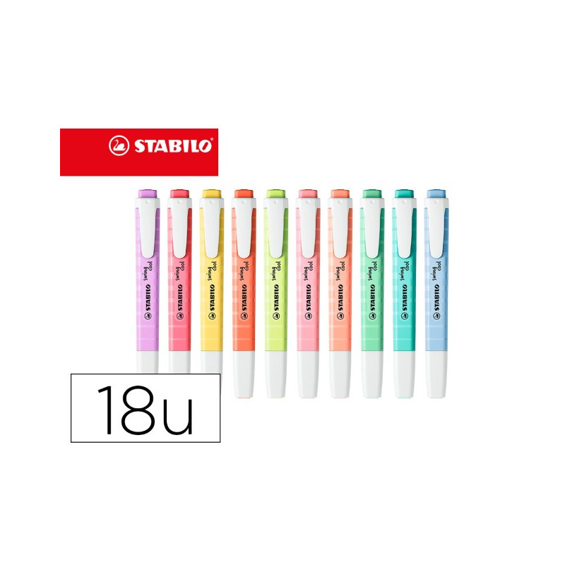 ROTULADOR STABILO FLUORESCENTE FINO SWING COOL PASTEL DESKET ESTUCHE DE 18 UNIDADES COLORES SURTIDOS