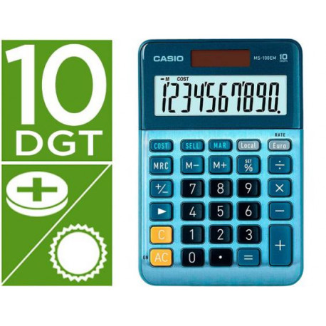 CALCULADORA CASIO MS-100EM SOBREMESA 10 DIGITOS TX +/- TECLA COLOR AZUL