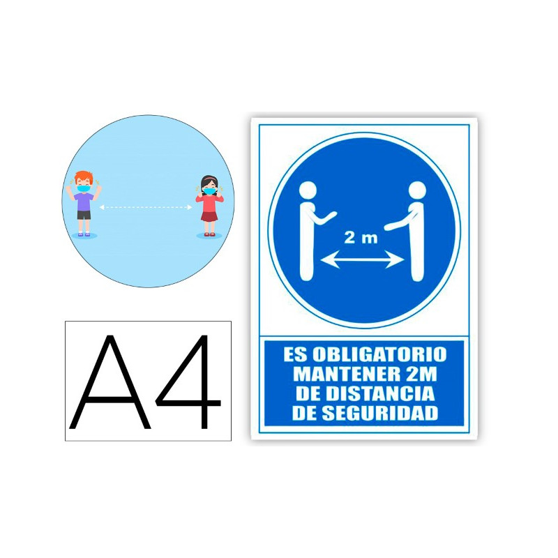 PICTOGRAMA ARCHIVO 2000 OBLIGATORIO MANTENER 2 M DE DISTANCIA DE SEGURIDAD PVC COLOR AZUL 210X297 MM