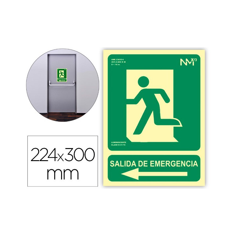 PICTOGRAMA ARCHIVO 2000 SALIDA DE EMERGENCIA IZQUIERDA PVC VERDE LUMINISCENTE 160X320 MM