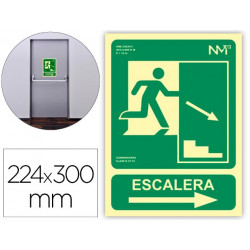 PICTOGRAMA ARCHIVO 2000 SALIDA EMERGENCIA ESCALERA BAJA DERECHA PVC VERDE LUMINISCENTE 224X300 MM