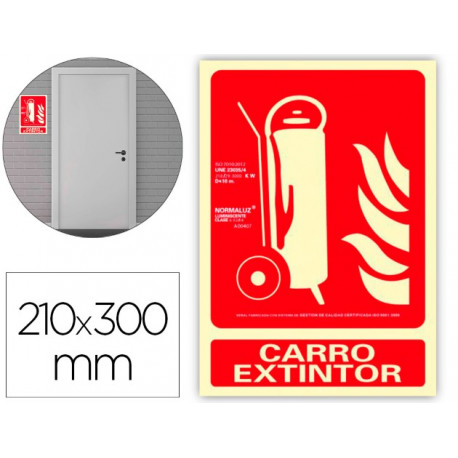 PICTOGRAMA ARCHIVO 2000 CARRO EXTINTOR PVC ROJO LUMINISCENTE 210X300 MM