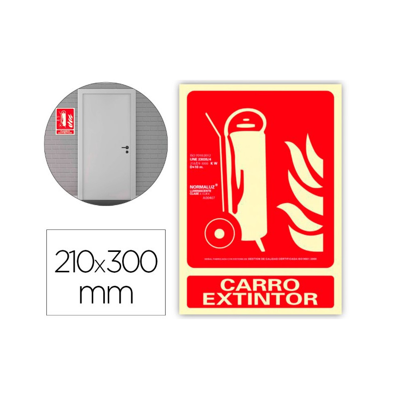 PICTOGRAMA ARCHIVO 2000 CARRO EXTINTOR PVC ROJO LUMINISCENTE 210X300 MM