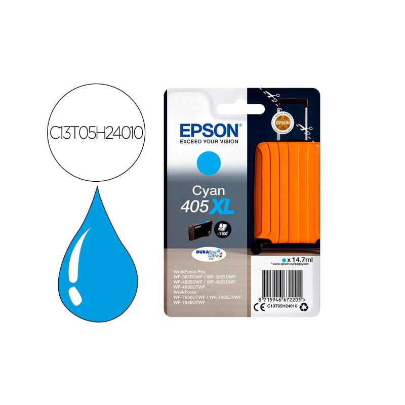 INK-JET EPSON 405 XL WF-3820DWF / WF-4820DWF / WF-7830DTWF / WF-7840DTWF ALTA CAPACIDAD CIAN