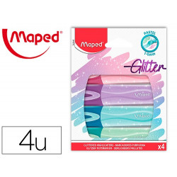 ROTULADOR MAPED FLUORESCENTE PEPS PASTEL CON GLITTER ESTUCHE DE 4 UNIDADES COLORES SURTIDOS