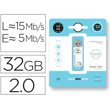 MEMORIA USB TECH ON TECH SERIE PROFESIONAL TECH WHITE 32 GB