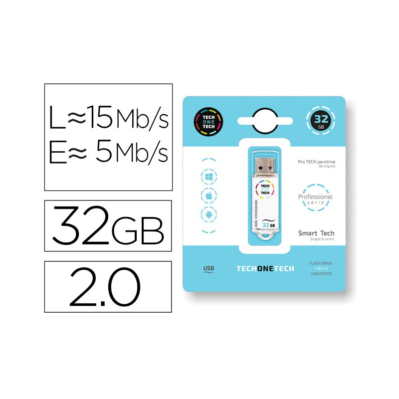 MEMORIA USB TECH ON TECH SERIE PROFESIONAL TECH WHITE 32 GB