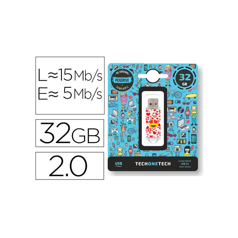 MEMORIA USB TECH ON TECH EMOJITECH HEART EYES 32 GB