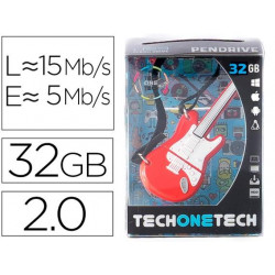 MEMORIA USB TECH ON TECH GUITARRA RED ONE 32 GB