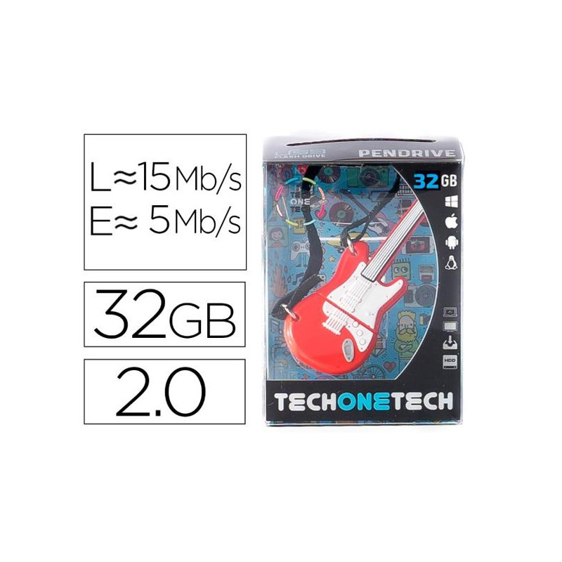 MEMORIA USB TECH ON TECH GUITARRA RED ONE 32 GB