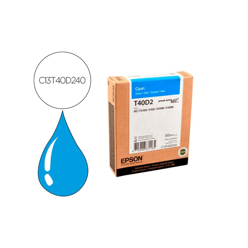 INK-JET EPSON ULTRACHROME XD2 CIAN T40D240 SC-T3100/SC-T5100 50 ML