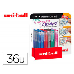 ROTULADOR UNI-BALL ROLLER UF-222 TINTA GEL BORRABLE 0,7 MM EXPOSITOR DE 36 UNIDADES COLORES SURTIDOS